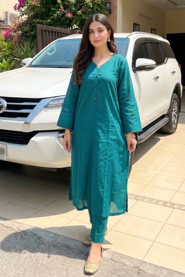 HOME TEF Wear Zinc Solid Lawn 2 Piece Suit for Women