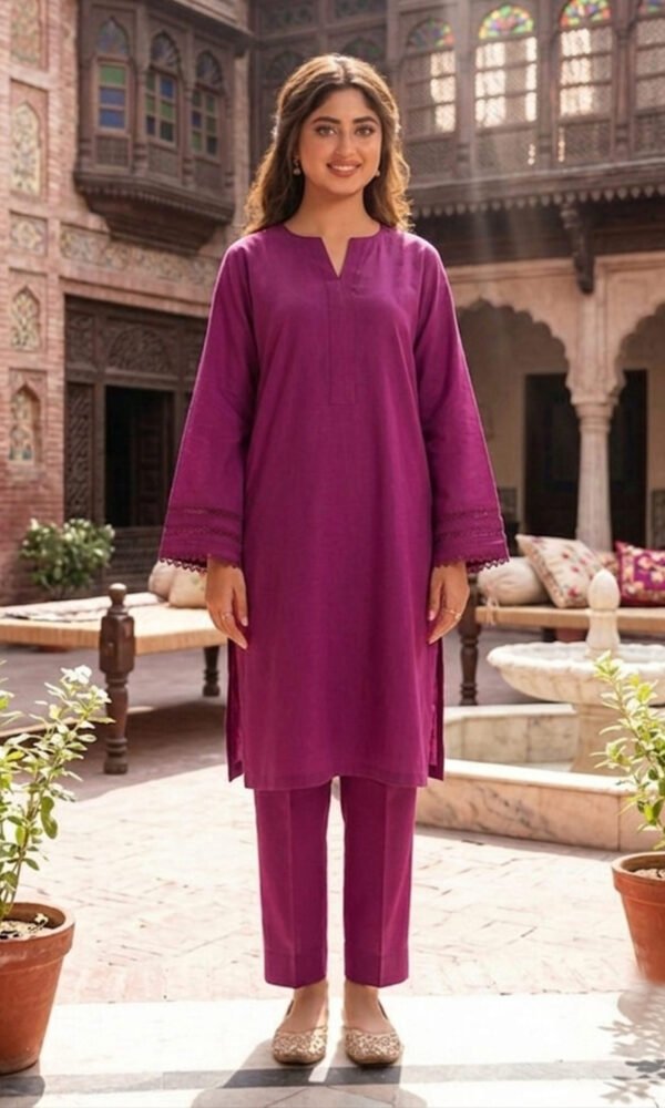 TEF Wear Magenta Solid Lawn 2 Piece Suit for Women