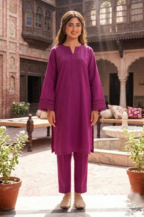 HOME TEF Wear Magenta Solid Lawn 2 Piece Suit for Women